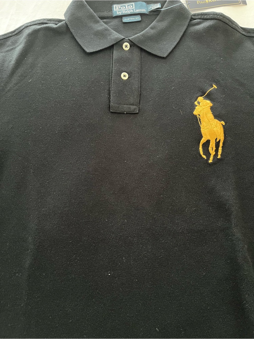 Polo Ralph Lauren Black Polo with magnificent Gold Pony Logo, L, NWT